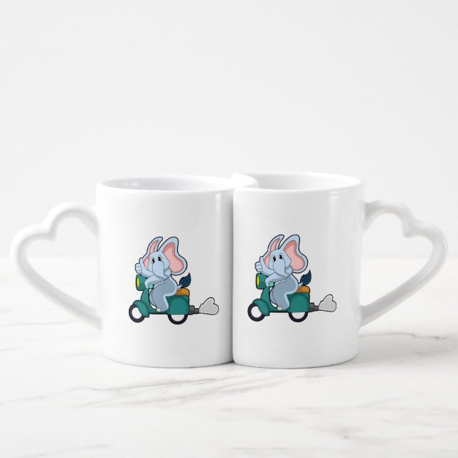 Elephant as Biker with Scooter Coffee Mug Set (Front Nesting)