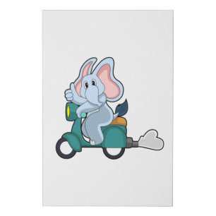 Elephant as Biker with Scooter Faux Canvas Print