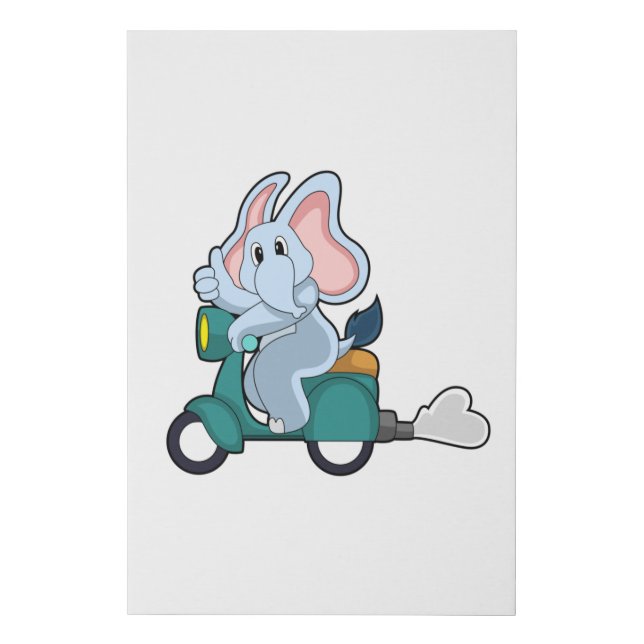 Elephant as Biker with Scooter Faux Canvas Print (Front)