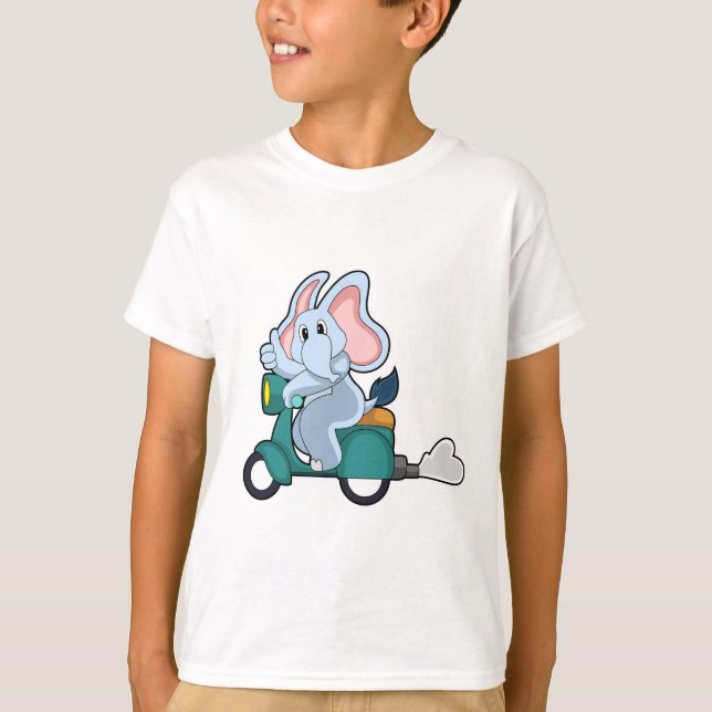 Elephant as Biker with Scooter T-Shirt (Front)