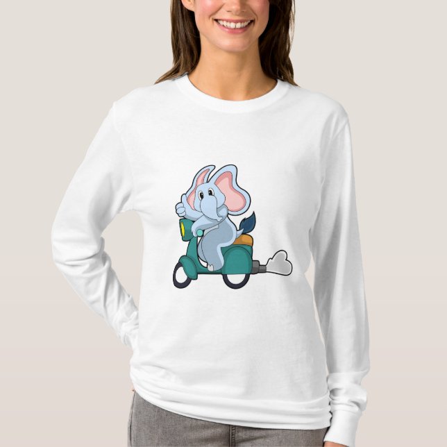 Elephant as Biker with Scooter T-Shirt (Front)