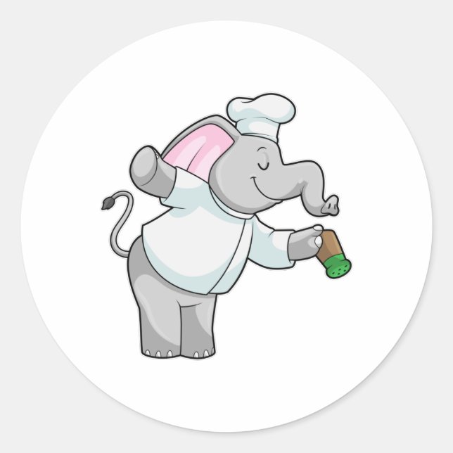 Elephant as Chef with Salt shaker Classic Round Sticker (Front)