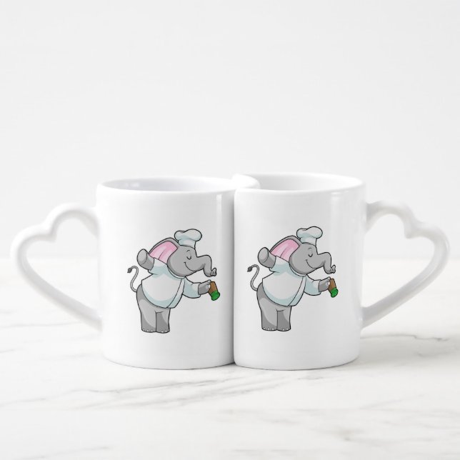 Elephant as Chef with Salt shaker Coffee Mug Set (Front Nesting)