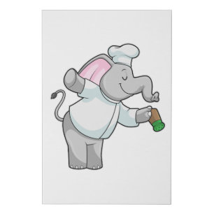 Elephant as Chef with Salt shaker Faux Canvas Print