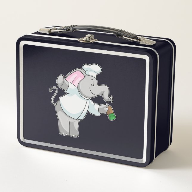 Elephant as Chef with Salt shaker Metal Lunch Box (Front)