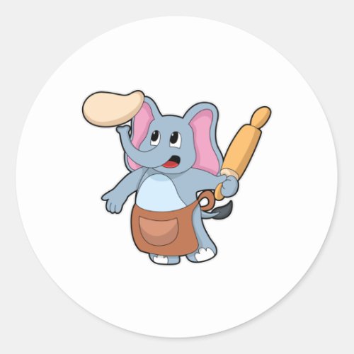 Elephant as Cook with Rolling pin  Dough Classic Round Sticker