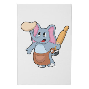 Elephant as Cook with Rolling pin & Dough Faux Canvas Print