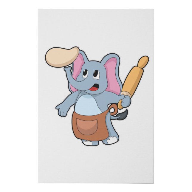 Elephant as Cook with Rolling pin & Dough Faux Canvas Print (Front)