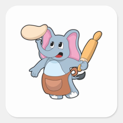 Elephant as Cook with Rolling pin  Dough Square Sticker