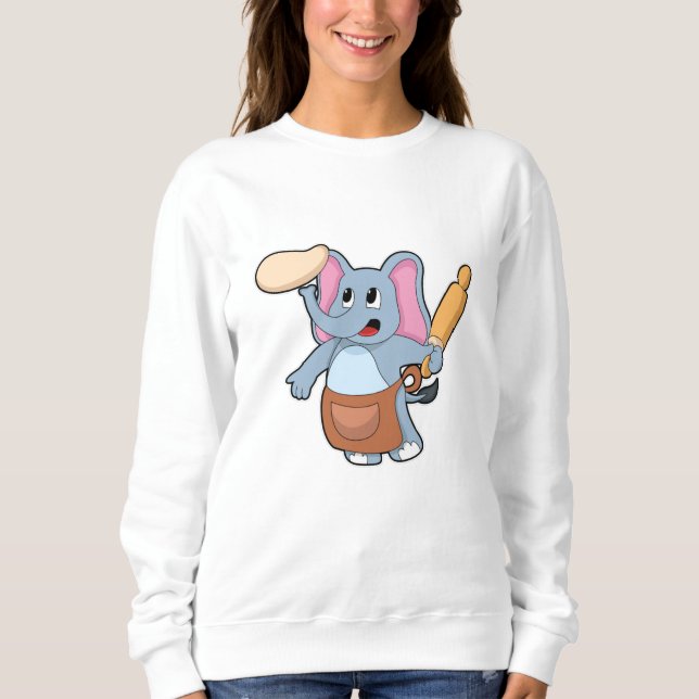 Elephant as Cook with Rolling pin & Dough Sweatshirt (Front)