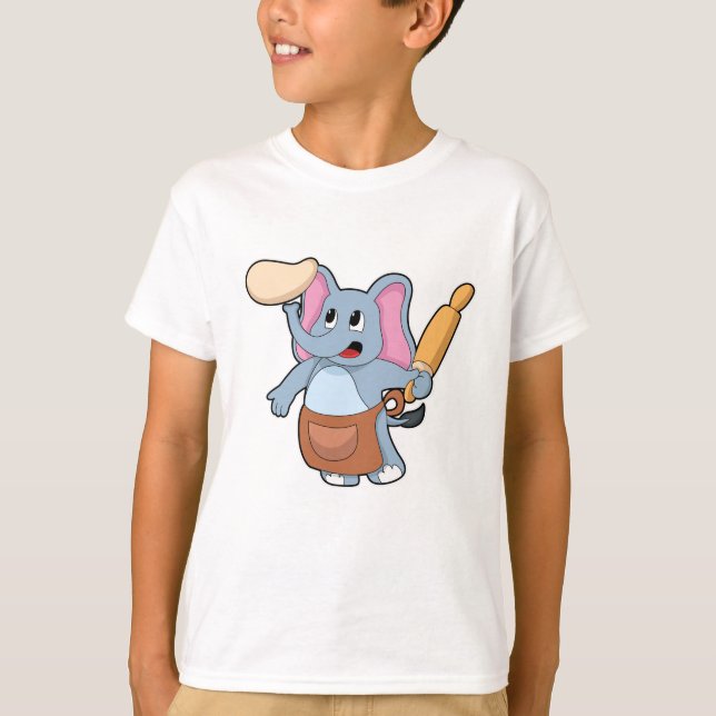 Elephant as Cook with Rolling pin & Dough T-Shirt (Front)