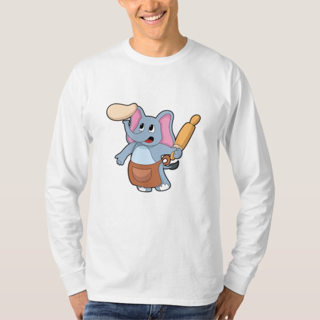 Elephant as Cook with Rolling pin & Dough T-Shirt (Front)