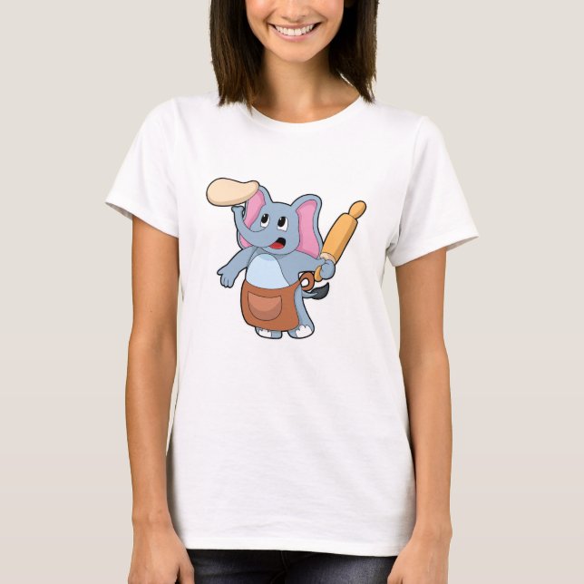 Elephant as Cook with Rolling pin & Dough T-Shirt (Front)