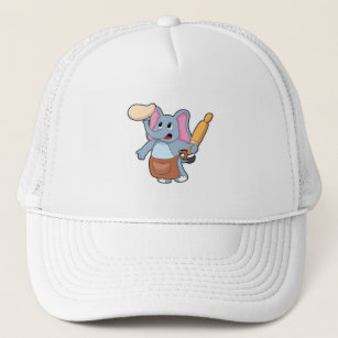 Elephant as Cook with Rolling pin & Dough Trucker Hat