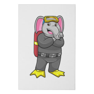 Elephant as Diver with Diving goggles Faux Canvas Print