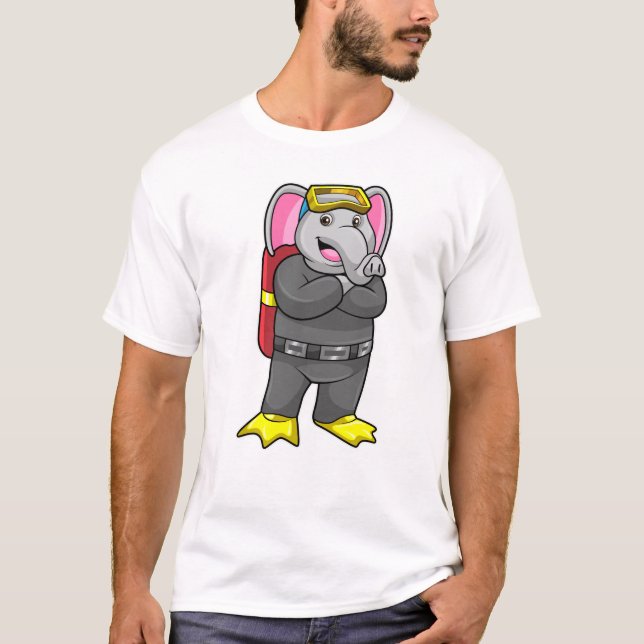 Elephant as Diver with Diving goggles T-Shirt (Front)
