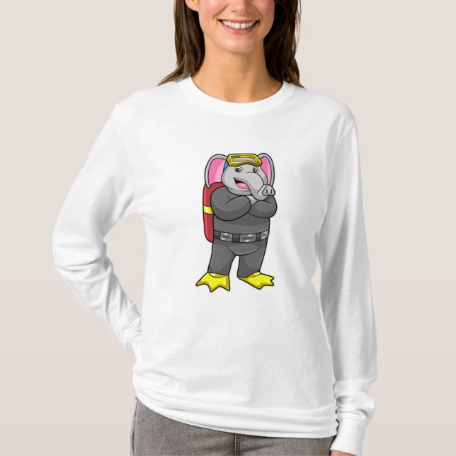 Elephant as Diver with Diving goggles T-Shirt (Front)