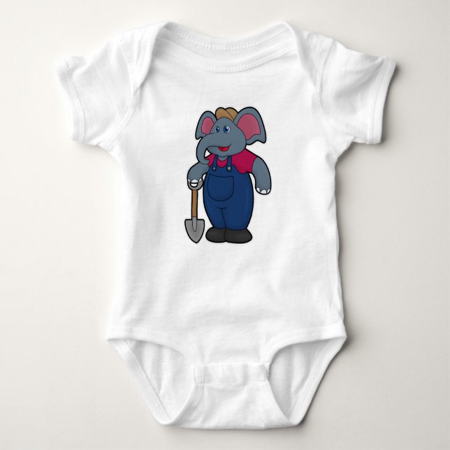 Elephant as Farmer with Shovel Baby Bodysuit (Front)