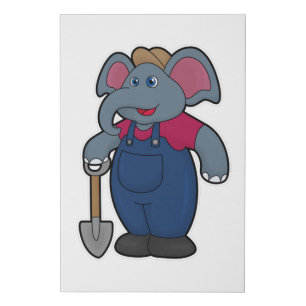 Elephant as Farmer with Shovel Faux Canvas Print