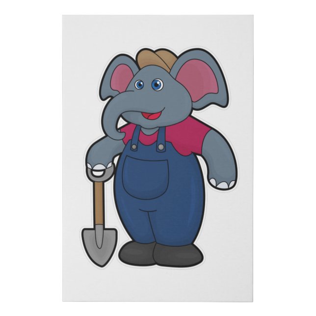 Elephant as Farmer with Shovel Faux Canvas Print (Front)