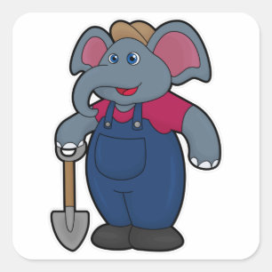 Elephant as Farmer with Shovel Square Sticker