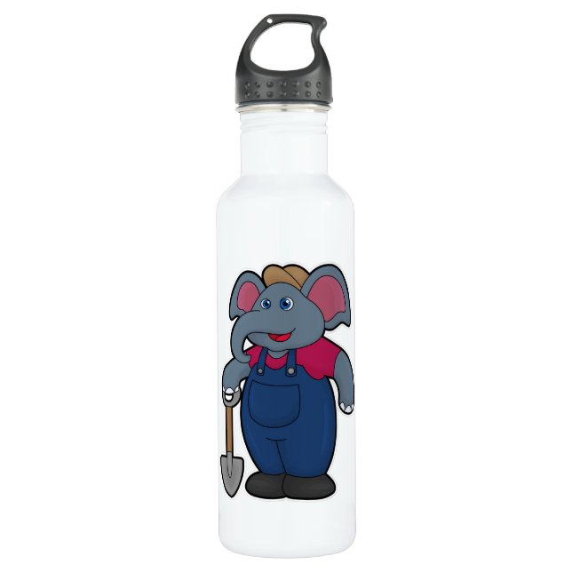 Elephant as Farmer with Shovel Stainless Steel Water Bottle (Front)
