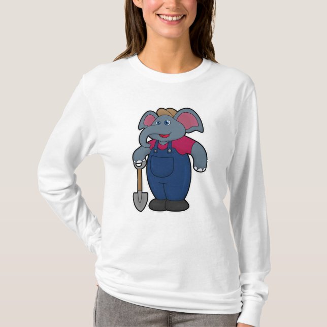 Elephant as Farmer with Shovel T-Shirt (Front)