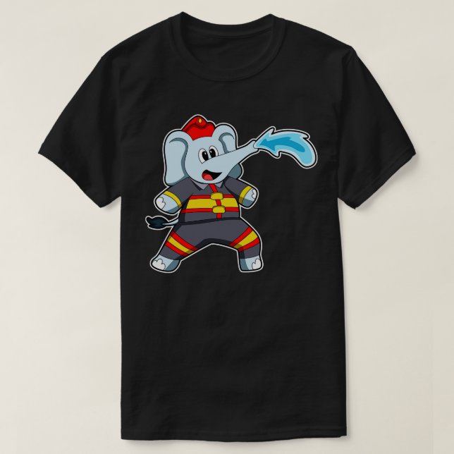 Elephant as Firefighter with Hose 3 T-Shirt (Design Front)