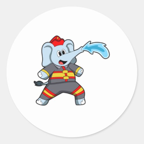 Elephant as Firefighter with Hose Classic Round Sticker