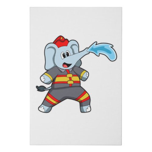 Elephant as Firefighter with Hose Faux Canvas Print