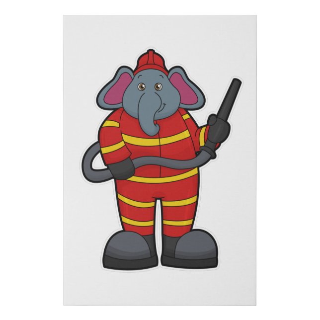 Elephant as Firefighter with Hose Faux Canvas Print (Front)