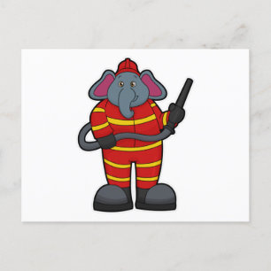 Elephant as Firefighter with Hose Postcard