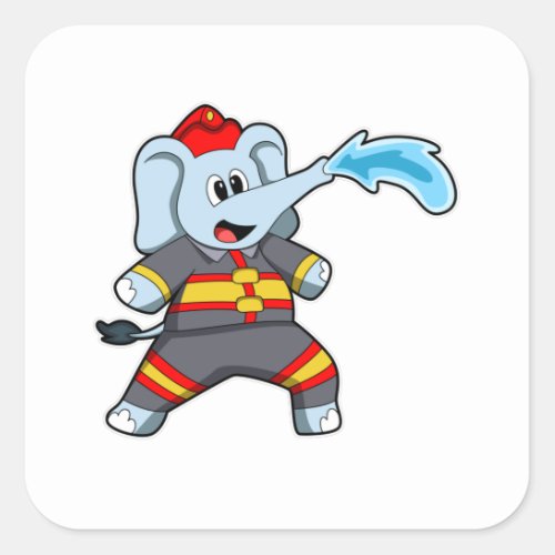 Elephant as Firefighter with Hose Square Sticker