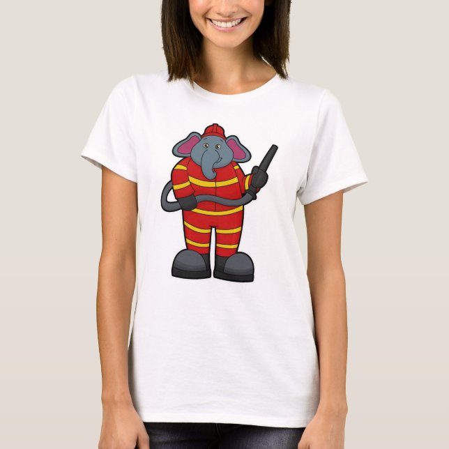 Elephant as Firefighter with Hose T-Shirt (Front)