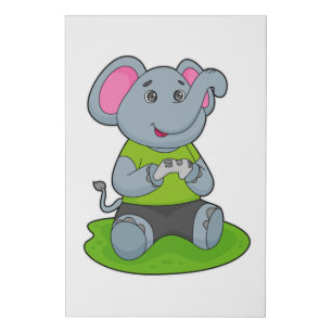 Elephant as Gamer Faux Canvas Print