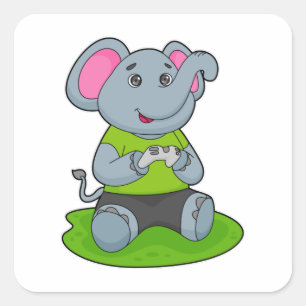 Elephant as Gamer Square Sticker