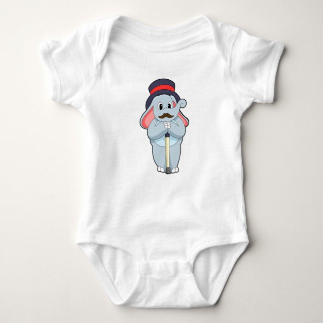 Elephant as Gentleman with Hat & Walking stick Baby Bodysuit (Front)
