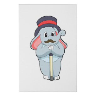 Elephant as Gentleman with Hat & Walking stick Faux Canvas Print
