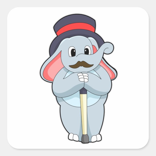 Elephant as Gentleman with Hat & Walking stick Square Sticker (Front)