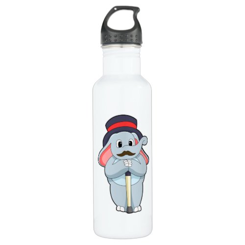 Elephant as Gentleman with Hat  Walking stick Stainless Steel Water Bottle
