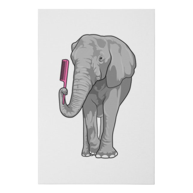 Elephant as Hairdresser with Comb Faux Canvas Print (Front)
