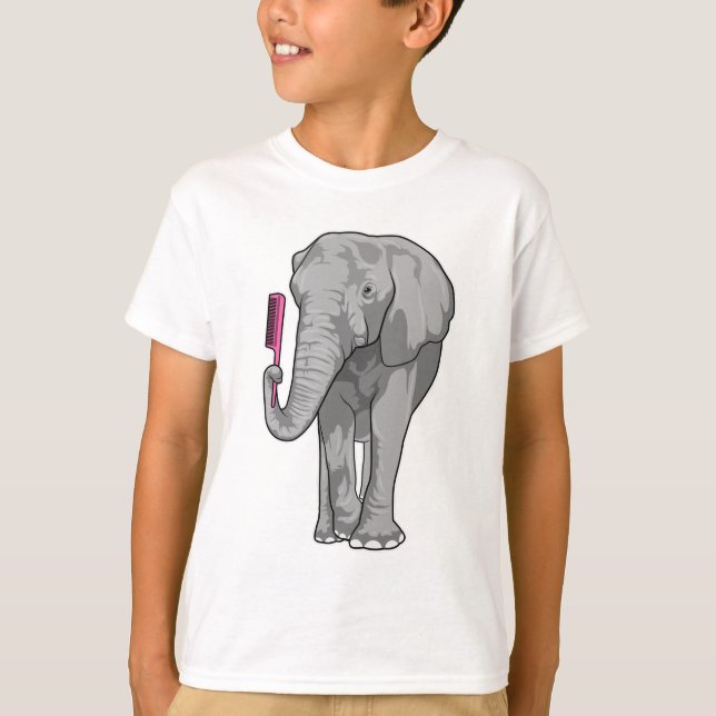Elephant as Hairdresser with Comb T-Shirt (Front)