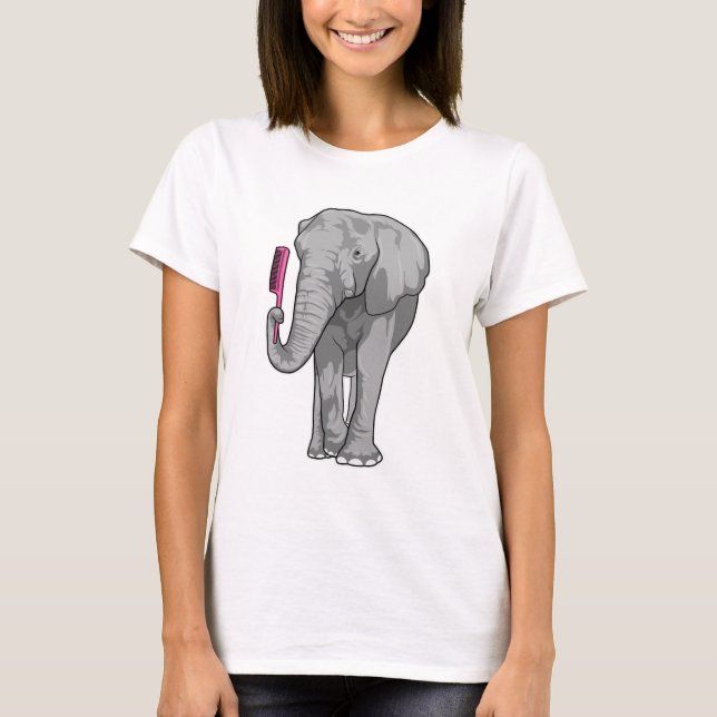 Elephant as Hairdresser with Comb T-Shirt (Front)