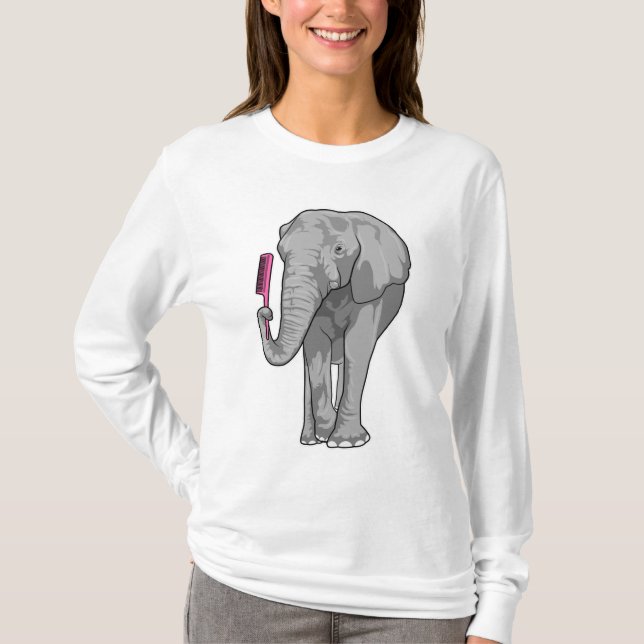 Elephant as Hairdresser with Comb T-Shirt (Front)