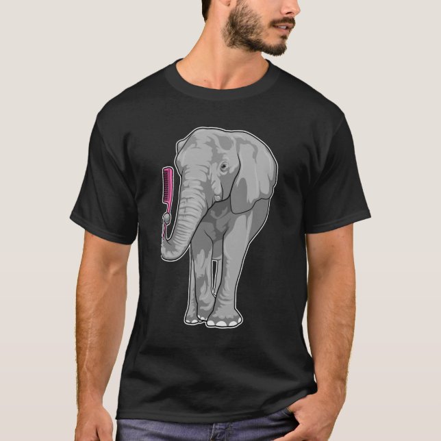 Elephant as Hairdresser with Comb T-Shirt (Front)
