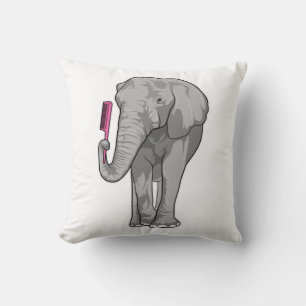 Elephant as Hairdresser with Comb Throw Pillow