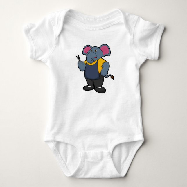 Elephant as Hairdresser with Scissors Baby Bodysuit (Front)