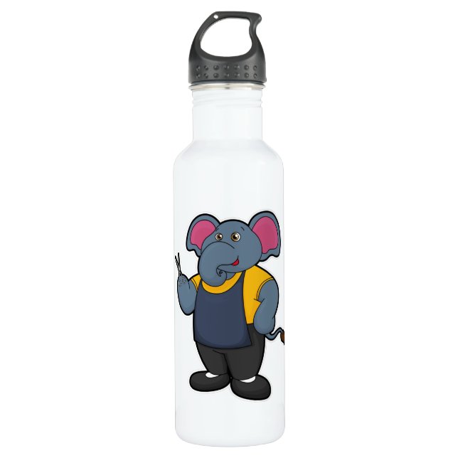 Elephant as Hairdresser with Scissors Stainless Steel Water Bottle (Front)