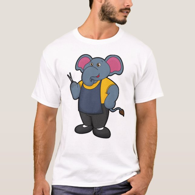 Elephant as Hairdresser with Scissors T-Shirt (Front)