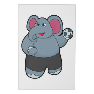 Elephant as Handball player with Handball ball Faux Canvas Print